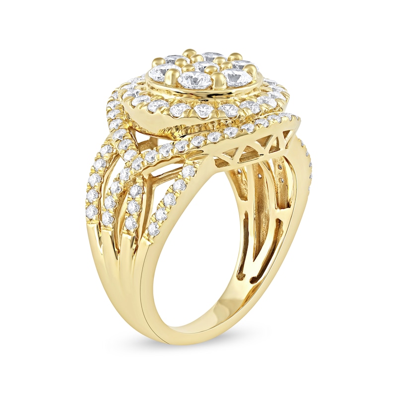 Main Image 2 of 2.00 CT. T.W. Multi-Diamond Frame Crossover Open Shank Ring in 10K Gold