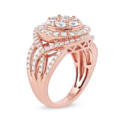 2.00 CT. T.W. Multi-Diamond Frame Crossover Open Shank Ring in 10K Rose Gold