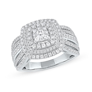 1.00 CT. T.W. Cushion-Shaped Multi-Diamond Triple Frame Ring in 10K Gold