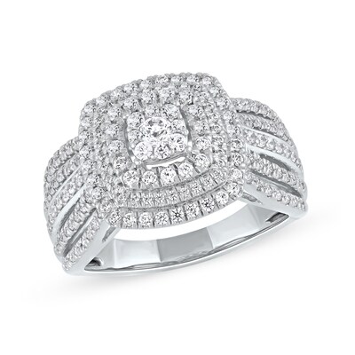 1.00 CT. T.W. Cushion-Shaped Multi-Diamond Triple Frame Ring in 10K Gold