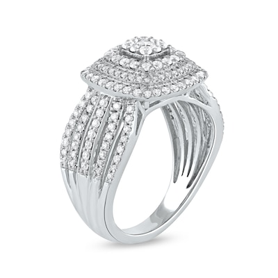 1.00 CT. T.W. Cushion-Shaped Multi-Diamond Triple Frame Ring in 10K Gold