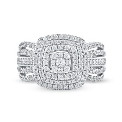 1.00 CT. T.W. Cushion-Shaped Multi-Diamond Triple Frame Ring in 10K Gold