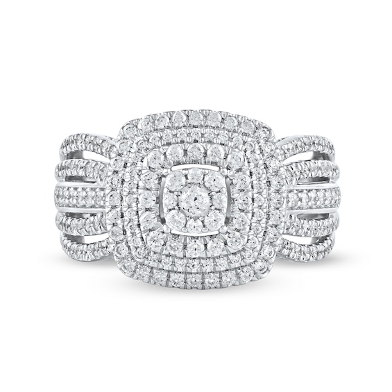 1.00 CT. T.W. Cushion-Shaped Multi-Diamond Triple Frame Ring in 10K Gold