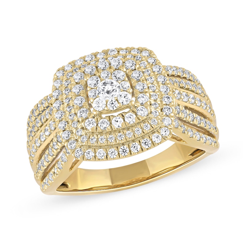 Main Image 1 of 1.00 CT. T.W. Cushion-Shaped Multi-Diamond Triple Frame Ring in 10K Gold