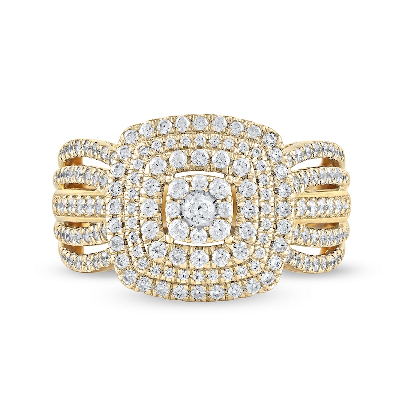 Main Image 3 of 1.00 CT. T.W. Cushion-Shaped Multi-Diamond Triple Frame Ring in 10K Gold