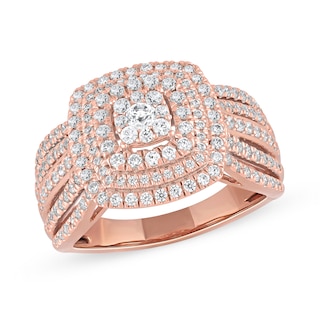 1.00 CT. T.W. Cushion-Shaped Multi-Diamond Triple Frame Ring in 10K Rose Gold