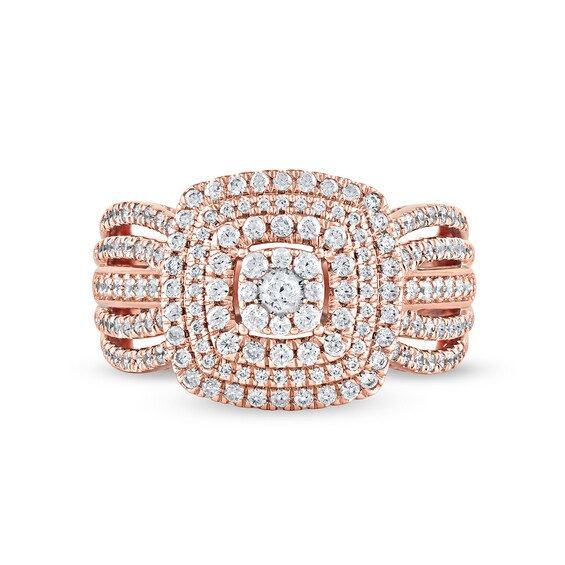 1.00 CT. T.W. Cushion-Shaped Multi-Diamond Triple Frame Ring in 10K Rose Gold