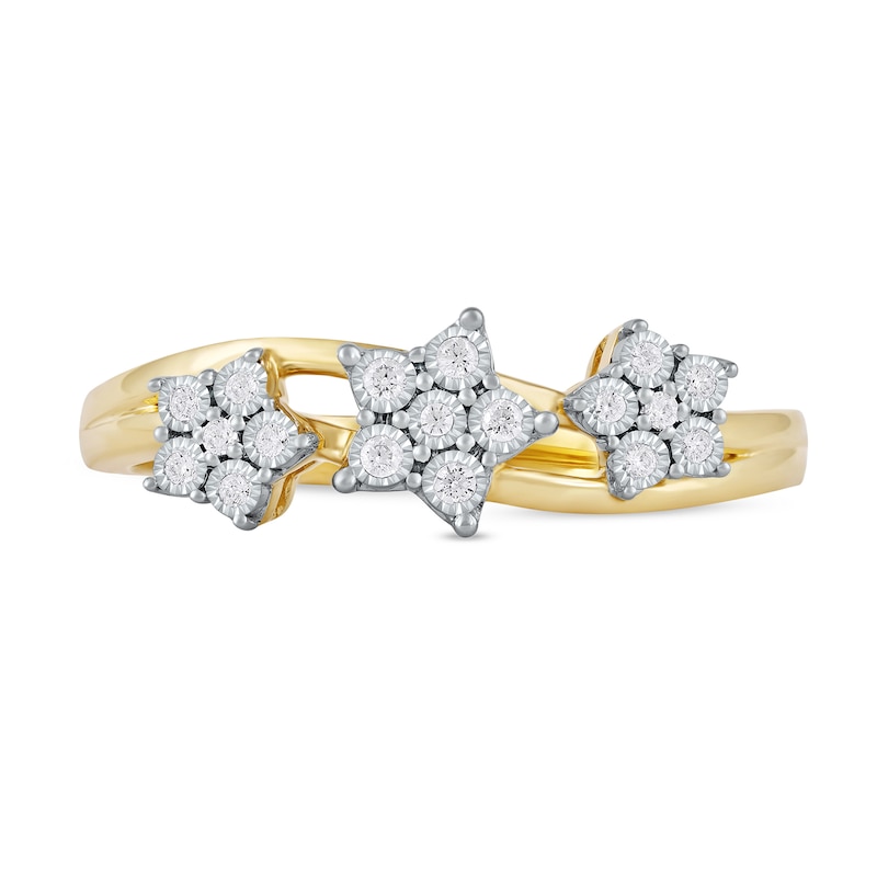 0.08 CT. T.W. Diamond Triple Flower Split Shank Ring in Sterling Silver with 14K Gold Plate|Peoples Jewellers
