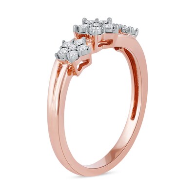 0.08 CT. T.W. Diamond Triple Flower Split Shank Ring in Sterling Silver with 14K Rose Gold Plate