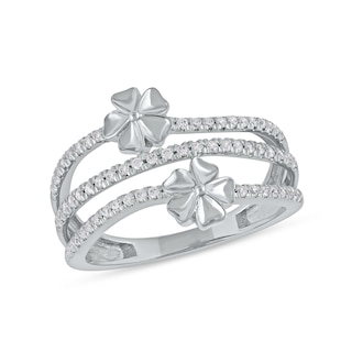 0.33 CT. T.W. Diamond Double Flower Triple Row Ring in 10K Gold