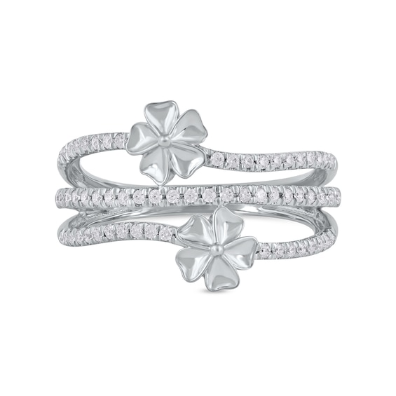 0.33 CT. T.W. Diamond Double Flower Triple Row Ring in 10K Gold