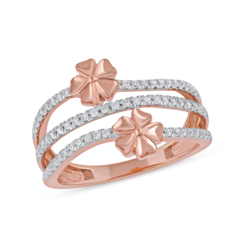 0.33 CT. T.W. Diamond Double Flower Triple Row Ring in 10K Rose Gold|Peoples Jewellers