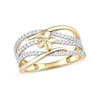 Thumbnail Image 1 of 0.33 CT. T.W. Diamond Flower Multi-Row Open Shank Crossover Ring in 10K Gold