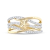 Thumbnail Image 3 of 0.33 CT. T.W. Diamond Flower Multi-Row Open Shank Crossover Ring in 10K Gold