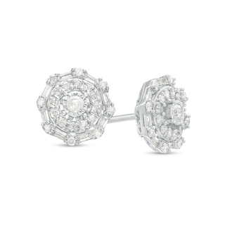 0.50 CT. T.W. Multi-Diamond Scallop Edge Frame Stud Earrings in 10K White Gold