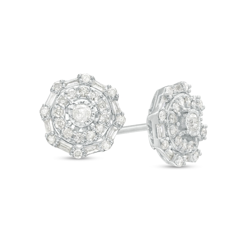 0.50 CT. T.W. Multi-Diamond Scallop Edge Frame Stud Earrings in 10K White Gold|Peoples Jewellers
