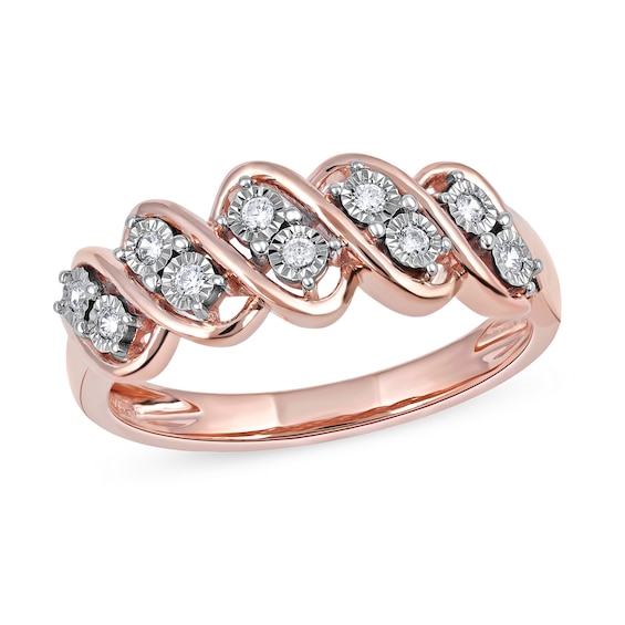 0.10 CT. T.W. Diamond Wavy Five Row Ring in 10K Rose Gold