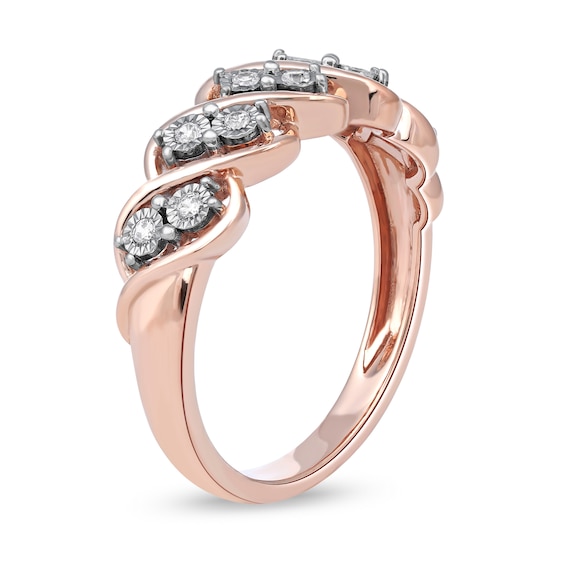 0.10 CT. T.W. Diamond Wavy Five Row Ring in 10K Rose Gold