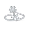 Thumbnail Image 0 of 0.15 CT. T.W. Diamond Double Flower Bypass Ring in Sterling Silver