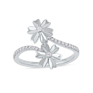 0.15 CT. T.W. Diamond Double Flower Bypass Ring in Sterling Silver