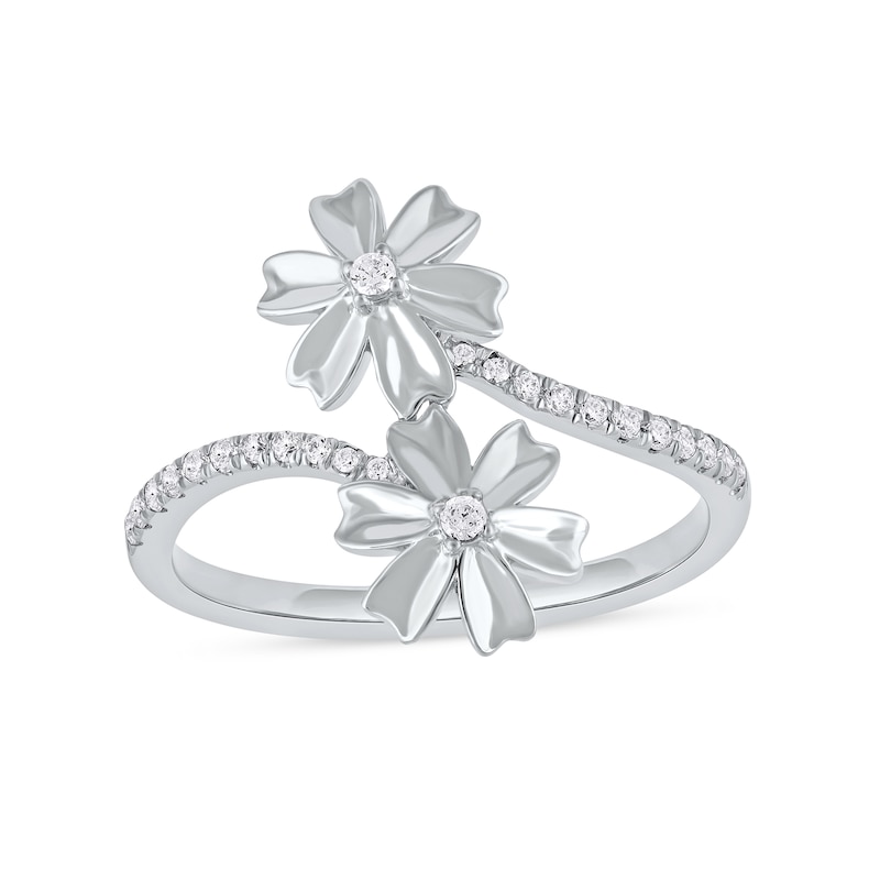 0.15 CT. T.W. Diamond Double Flower Bypass Ring in Sterling Silver|Peoples Jewellers