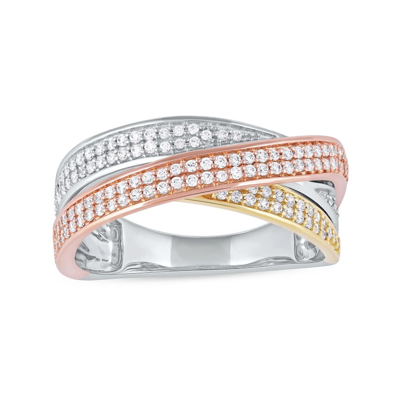 0.40 CT. T.W. Diamond Triple Row Crossover Ring in 10K Tri-Tone Gold|Peoples Jewellers