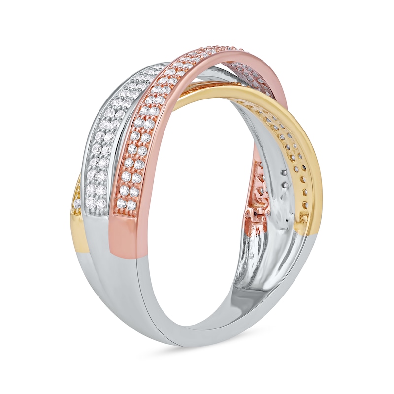 0.40 CT. T.W. Diamond Triple Row Crossover Ring in 10K Tri-Tone Gold|Peoples Jewellers