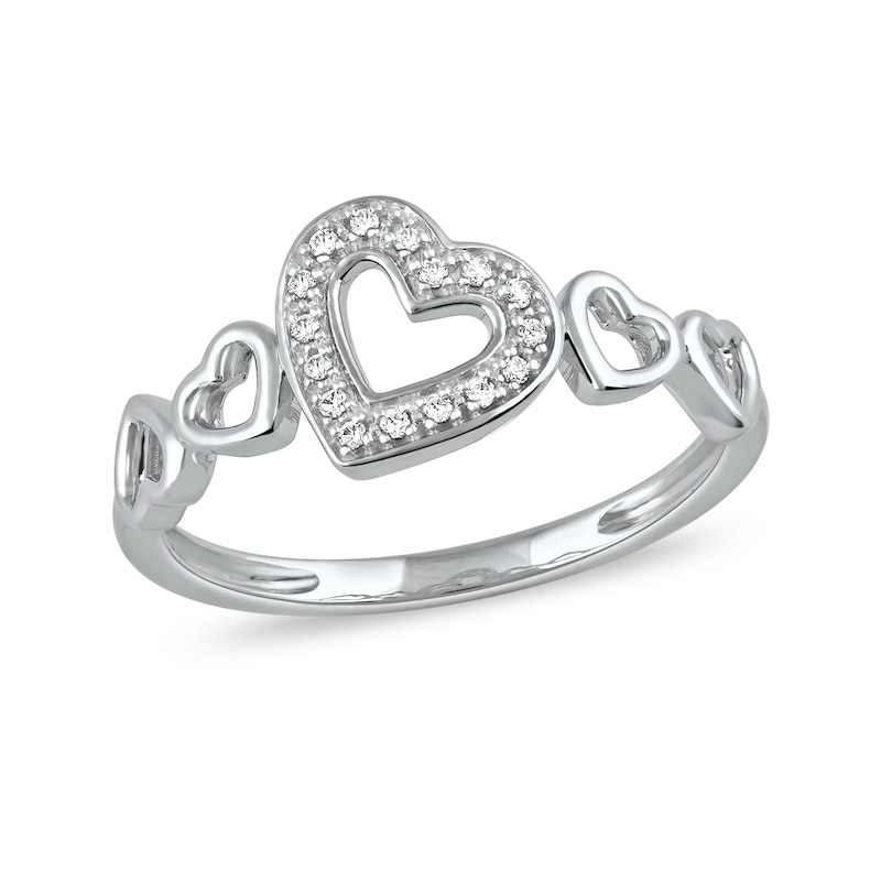 0.05 CT. T.W. Diamond Five Tilted Open Heart Ring in Sterling Silver|Peoples Jewellers