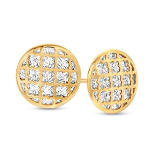 Diamond-Cut Lattice Stud Earrings in 14K Two-Tone Gold