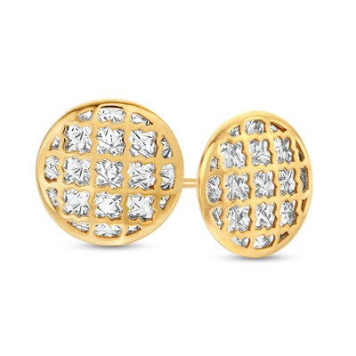 Diamond-Cut Lattice Stud Earrings in 14K Two-Tone Gold