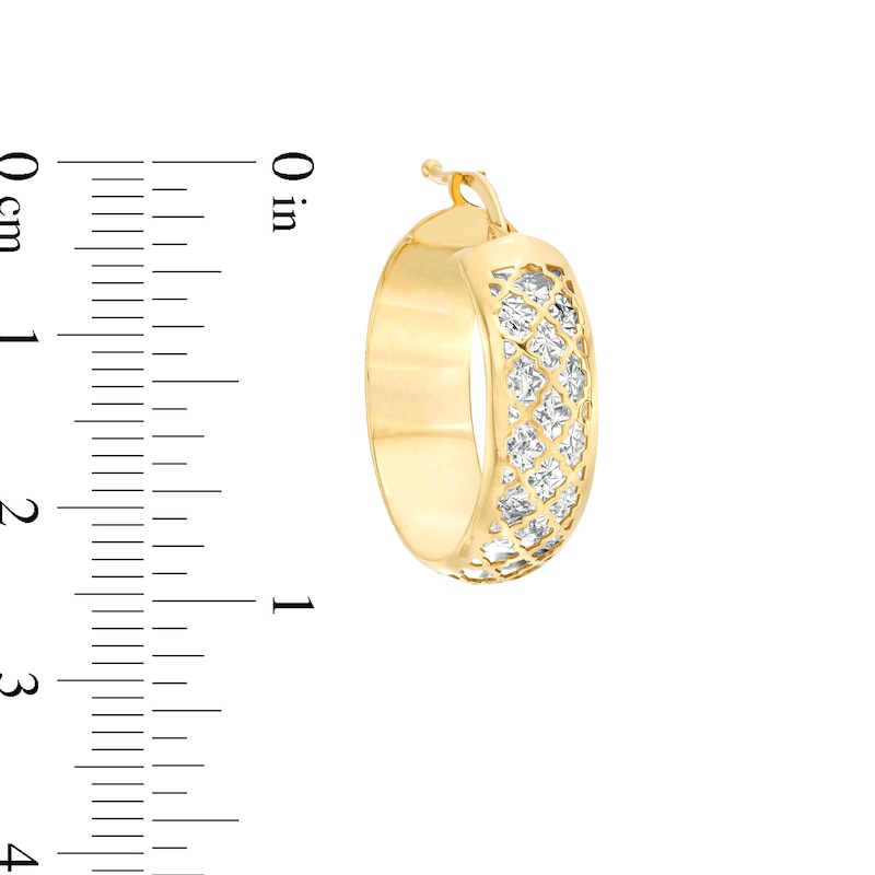 10.0mm Diamond-Cut Lattice Hoop Earrings in 14K Gold|Peoples Jewellers