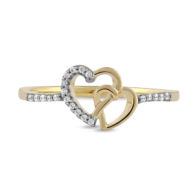 0.06 CT. T.W. Diamond Intertwined Double Heart Ring in Sterling Silver with 14K Gold Plate|Peoples Jewellers