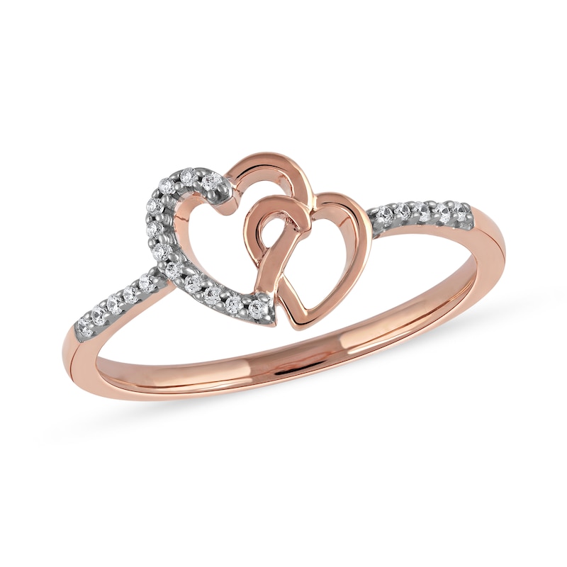 0.06 CT. T.W. Diamond Intertwined Double Heart Ring in Sterling Silver with 14K Rose Gold Plate|Peoples Jewellers