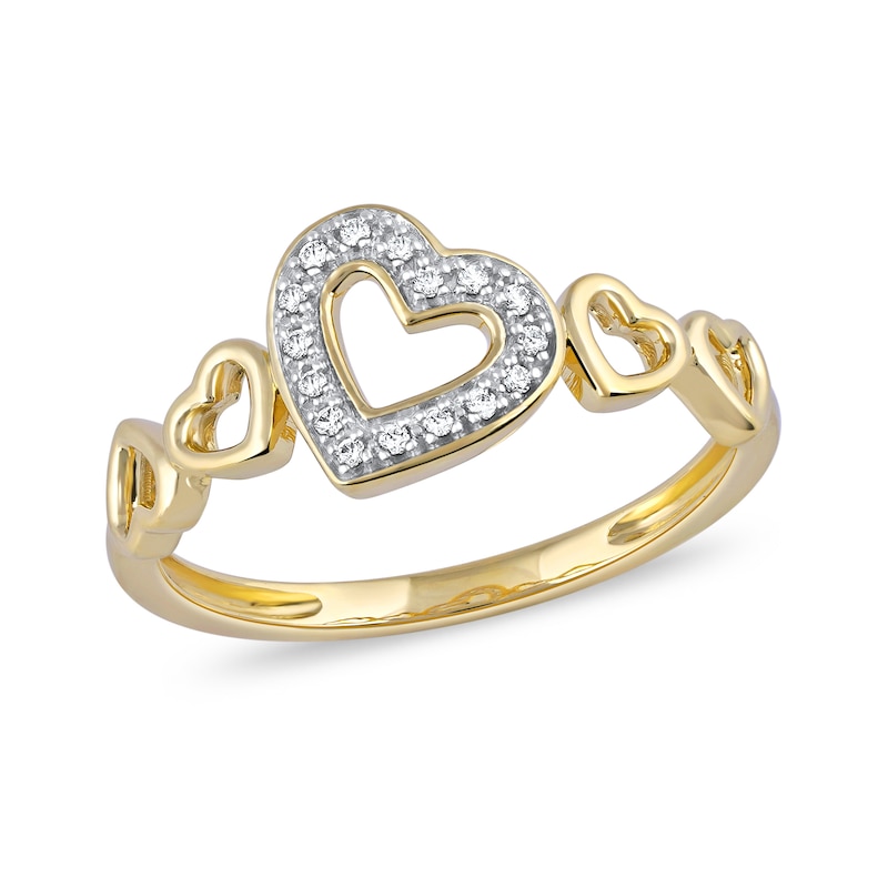 0.05 CT. T.W. Diamond Five Tilted Open Heart Ring in Sterling Silver with 14K Gold Plate|Peoples Jewellers