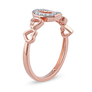 0.05 CT. T.W. Diamond Five Tilted Open Heart Ring in Sterling Silver with 14K Rose Gold Plate