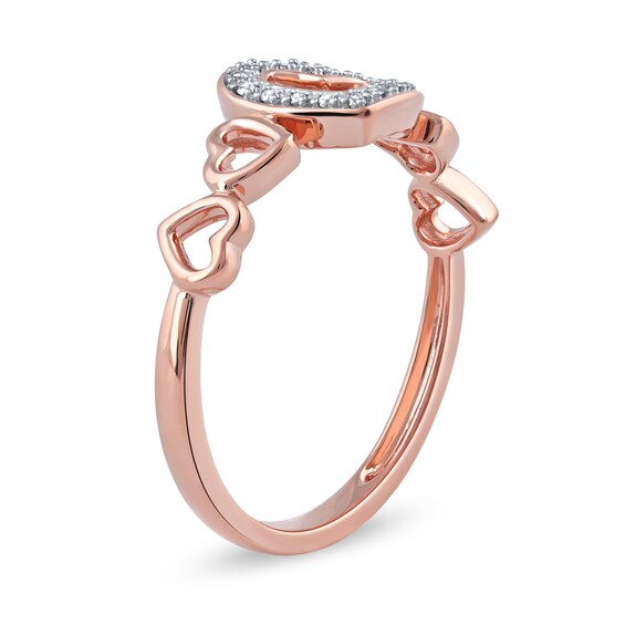 0.05 CT. T.W. Diamond Five Tilted Open Heart Ring in Sterling Silver with 14K Rose Gold Plate