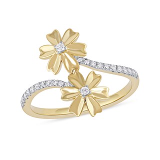 0.15 CT. T.W. Diamond Double Flower Bypass Ring in Sterling Silver with 14K Gold Plate