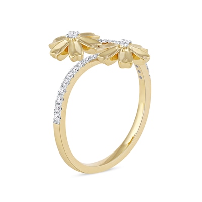 0.15 CT. T.W. Diamond Double Flower Bypass Ring in Sterling Silver with 14K Gold Plate