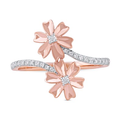 0.15 CT. T.W. Diamond Double Flower Bypass Ring in Sterling Silver with 14K Rose Gold Plate