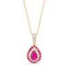 Thumbnail Image 0 of Pear-Shaped Ruby, Pink Sapphire and 0.07 CT. T.W. Diamond Double Frame Pendant in 10K Gold