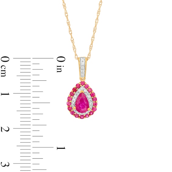 Pear-Shaped Ruby, Pink Sapphire and 0.07 CT. T.W. Diamond Double Frame Pendant in 10K Gold