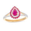 Thumbnail Image 0 of Pear-Shaped Ruby, Pink Sapphire and 0.20 CT. T.W. Diamond Double Frame Split Shank Ring in 10K Gold