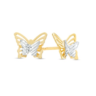 Diamond-Cut Layered Butterfly Stud Earrings in 14K Two-Tone Gold