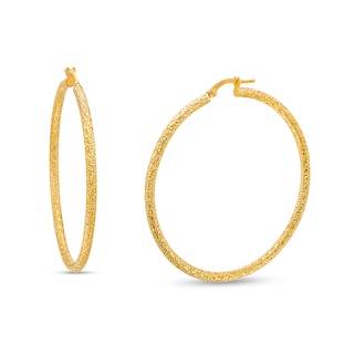 Italian Brilliance™ 45.0mm Diamond-Cut Glitter Tube Hoop Earrings in 14K Gold