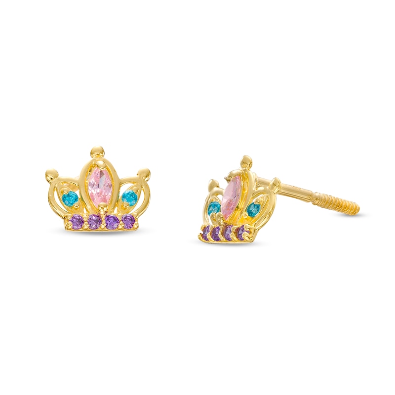 Child's Multi-Colour Marquise and Round Cubic Zirconia Tiara Stud Earrings in 14K Gold