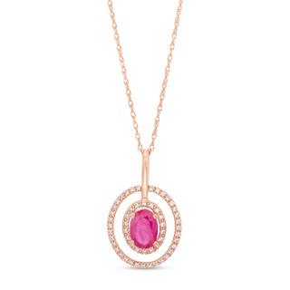 Oval Ruby and 0.15 CT. T.W. Diamond Double Open Frame Pendant in 10K Rose Gold