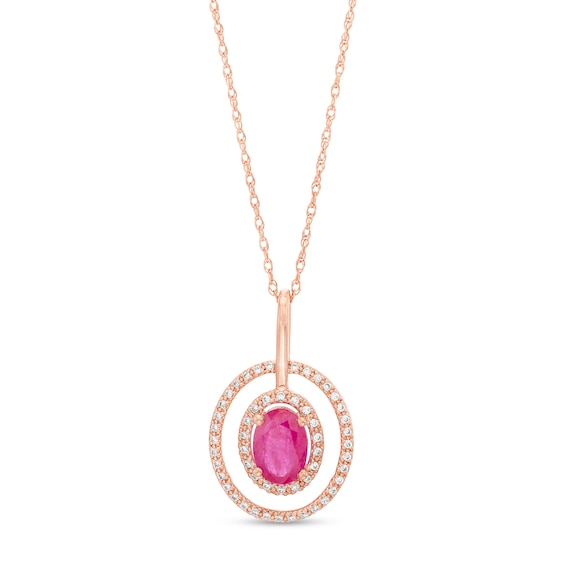 Oval Ruby and 0.15 CT. T.W. Diamond Double Open Frame Pendant in 10K Rose Gold