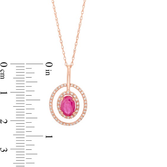 Oval Ruby and 0.15 CT. T.W. Diamond Double Open Frame Pendant in 10K Rose Gold