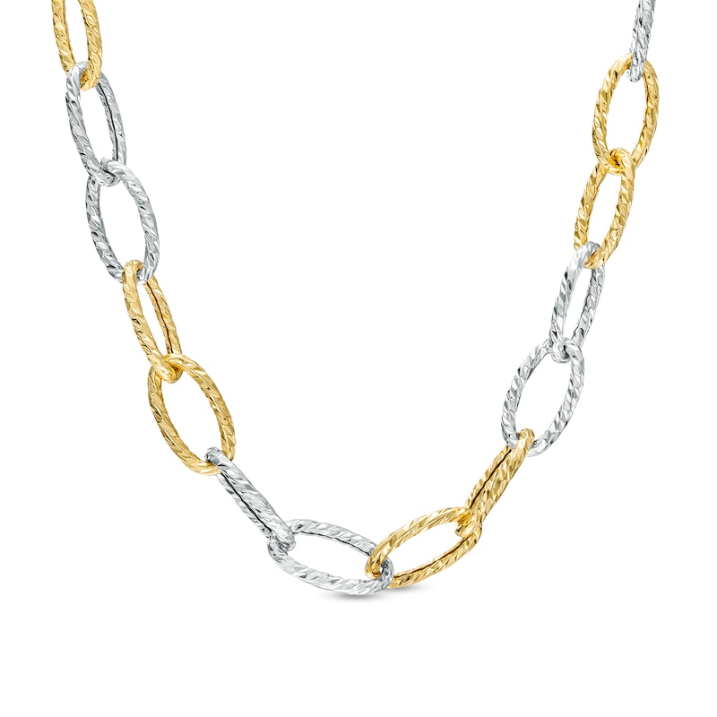 Italian Brilliance™ Alternating Diamond-Cut Paper Clip Link Chain Necklace in Hollow 14K Two-Tone Gold – 18.25"|Peoples Jewellers