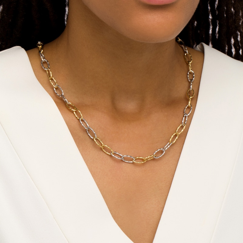 Italian Brilliance™ Alternating Diamond-Cut Paper Clip Link Chain Necklace in Hollow 14K Two-Tone Gold – 18.25"